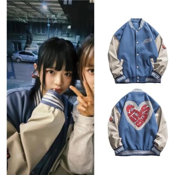Mens Varsity Jacket Vintage Streetwear Letterman Jackets Graphic Bomber Unisex - Picture 3 of 7
